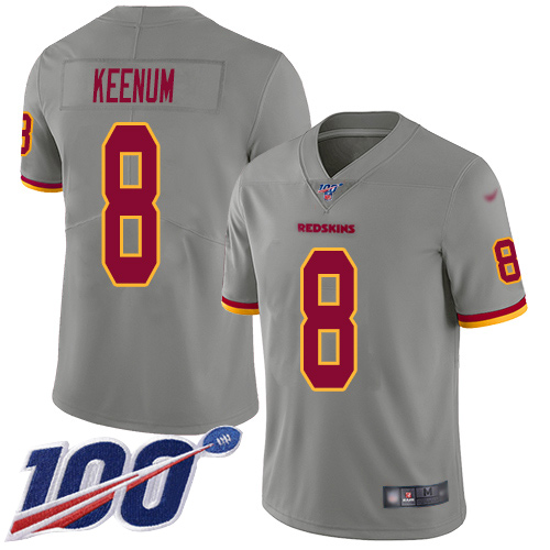 Washington Redskins Limited Gray Youth Case Keenum Jersey NFL Football #8 100th Season Inverted
